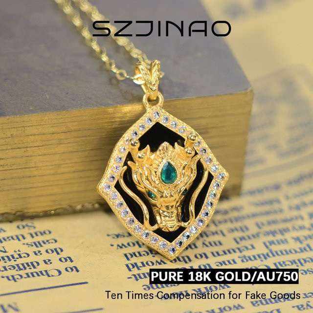 szjinao Anhänger 750 Gold, Onyx, Zirkonia, Vintage, Unisex - Bild 1