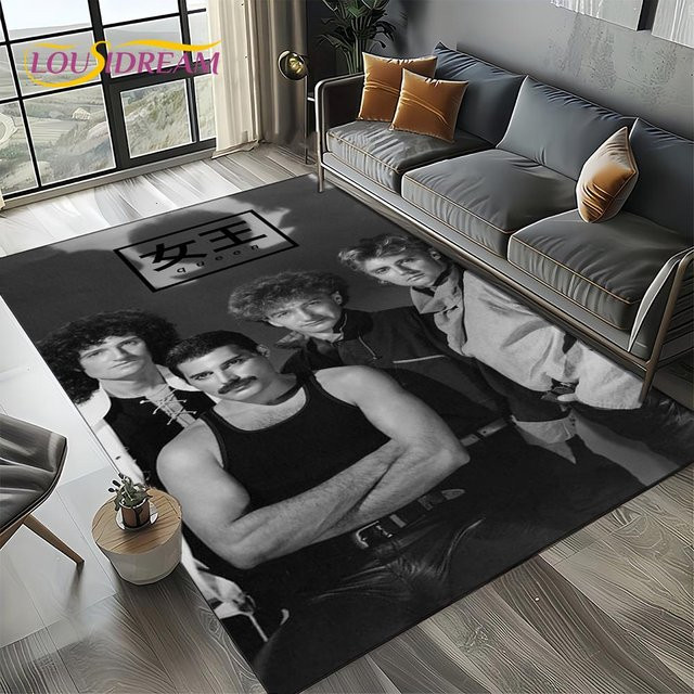 Klassiker Queen-Rockband Freddie Teppich, rutschfeste Bodenmatte aus Polyester für Wohnzimmer, Schlafzimmer und Kinderbereich, Mehrfarbig, B/T: 60 x 40 cm - Bild 1