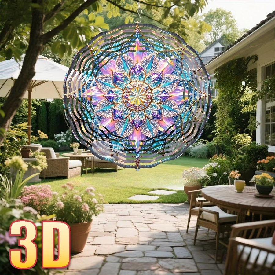 CIFBUY 3D Holographischer Kristallmuster-Windspinner in Multicolour, Kinetisches Kunst-Ornament für die Gartendekoration, Durchmesser: 25 cm - Bild 4