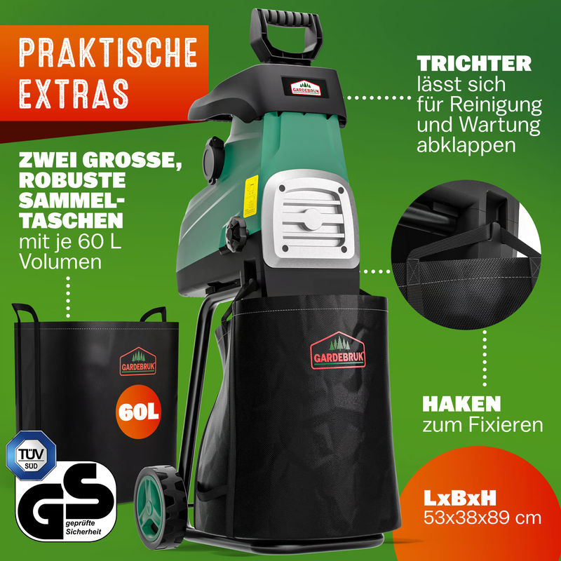 Leiser Asthäcksler mit 3100W Leistung für Äste bis 44mm inklusive 2x 60L Sammelbeuteln, 17kg - Bild 5