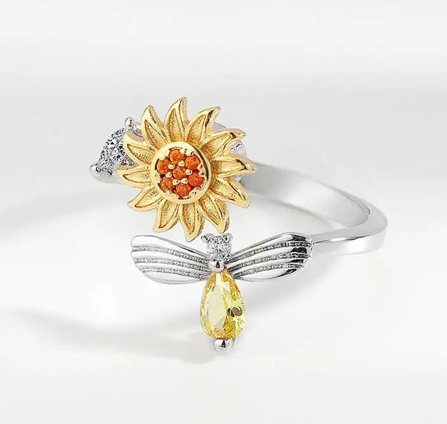 Huitan Ringe, Blumen- und Bienen-Design, Kristall, Damen - Bild 1