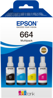 Epson EcoTank 664 Tintenbehälter 4er-Pack in Schwarz, Magenta, Cyan und Gelb für Epson L-Serie und EcoTank Modelle (C13T66464A) - Bild 1