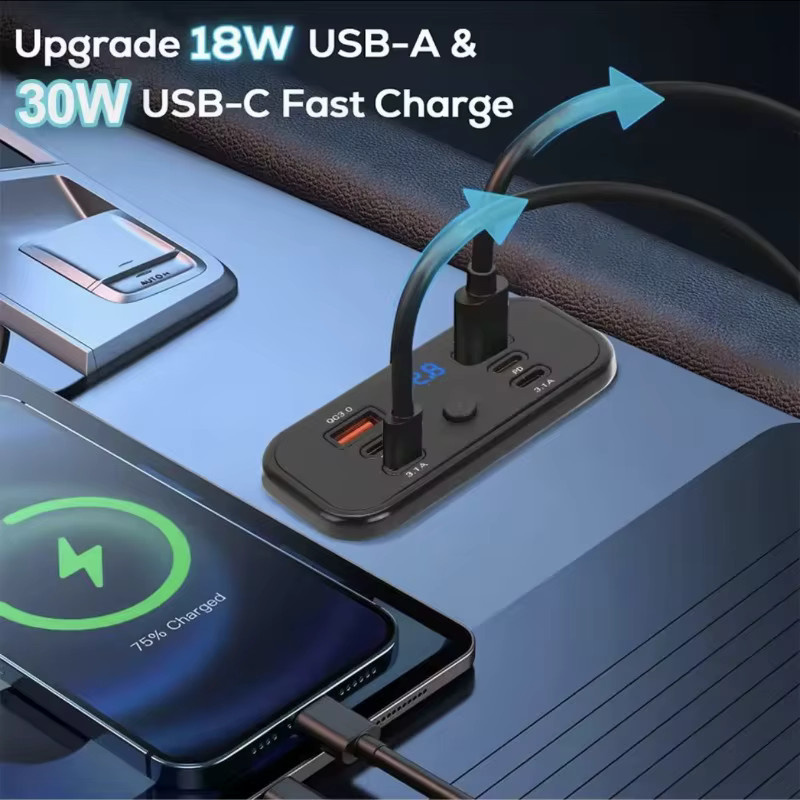 Schnelllade-Stromanschluss für Wohnmobile und LKWs mit QC3.0 und PD Dual USB-C sowie Dual QC3.0 Ports in Schwarz, 12-24V - Bild 2