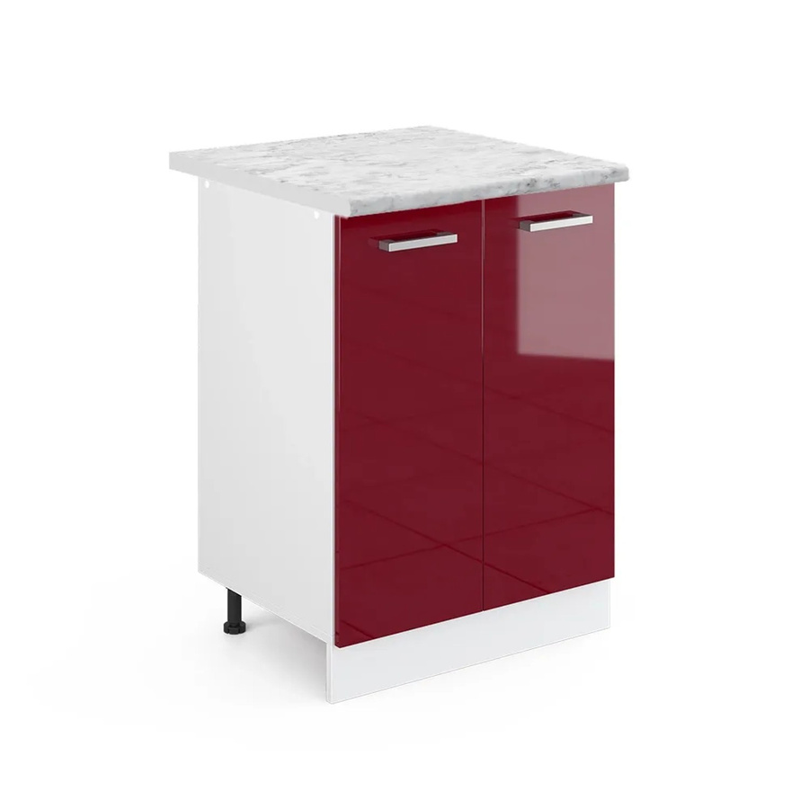 Vicco Küchenunterschrank R-Line Bordeaux Hochglanz Weiß mit Marmor-Optik Breite: 60 cm, Höhe: 81,6 cm, Tiefe: 60 cm - Bild 2