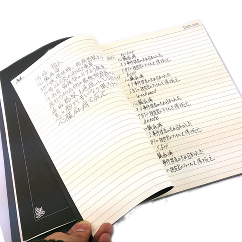 Anime Death Note Set mit schwarzem Leder-Notizbuch, Federkugelschreiber und Halskette in Silber und Schwarz - Bild 3