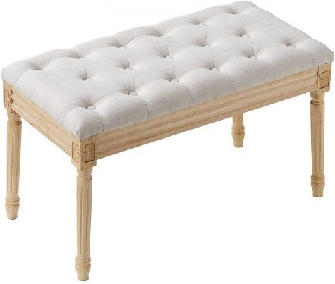 VEVOR Polsterbank mit Memory Foam und Gummibaumholz-Beinen, gesteppter Ottoman in Beige, B/T/H: 80 x 40 x 48 cm - Bild 1