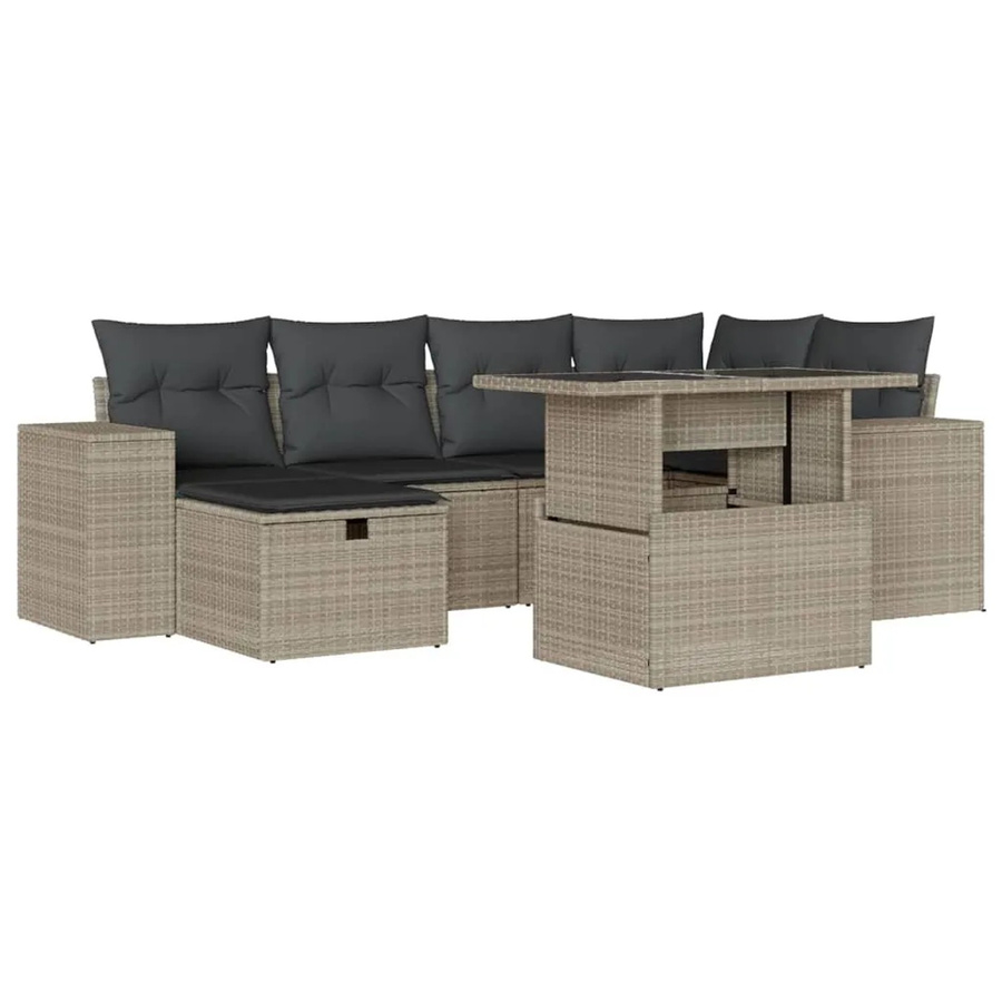 vidaXL 7-tlg. Garten-Sofagarnitur in L-Form mit Kissen und Couchtisch, Hellgrau - Bild 2