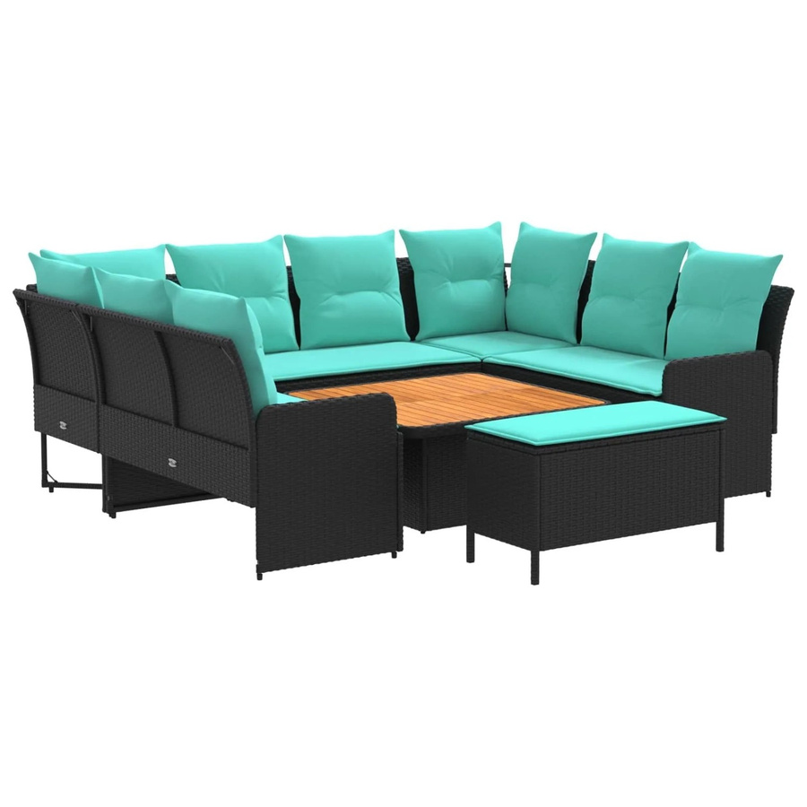 vidaXL Gartenmöbel-Set aus PE-Rattan mit 7 Teilen in Schwarz und Türkis - Bild 2