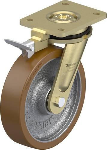Blickle Lenkrolle LS-GB 200K-RI4 mit Feststeller in Silber und Braun, Rad-Durchmesser: 20 cm, Tragfähigkeit: 1000 kg - Bild 1