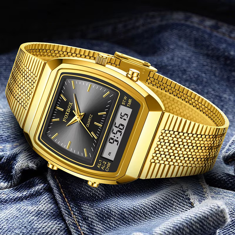 LIGE Digitaluhr, Quarz, Edelstahl, Schwarz, Silber, Herren - Bild 2