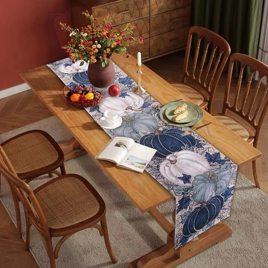 VIKAMA Tischläufer Herbst Thanksgiving mit Vintage Kürbis und Ahornblatt im Bauernhaus-Stil - Bild 4
