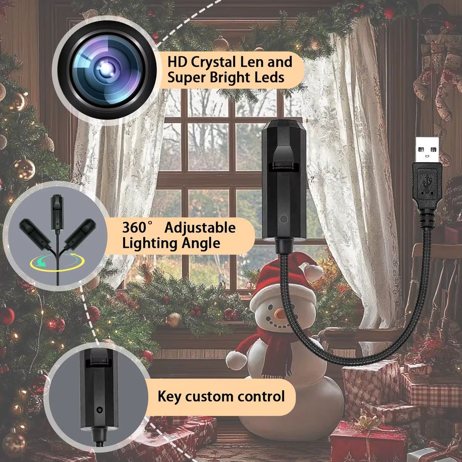 LINYILIGHT LED Weihnachts Projektor Nachtlicht mit 10 Modi und USB-Anschluss für weihnachtliche Ambiente-Projektionen - Bild 3