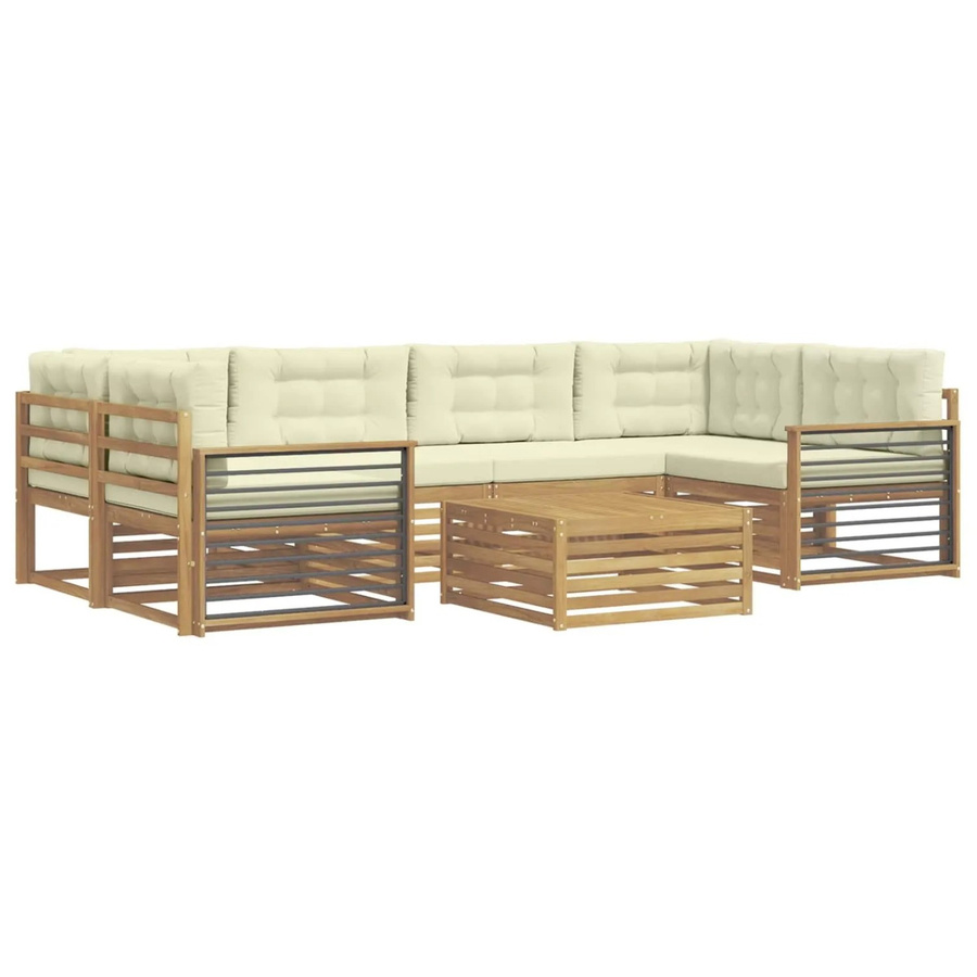 vidaXL Outdoor-Sofagarnitur in L-Form aus Akazienholz mit 7 Kissen in Weiß und Beige - Bild 2