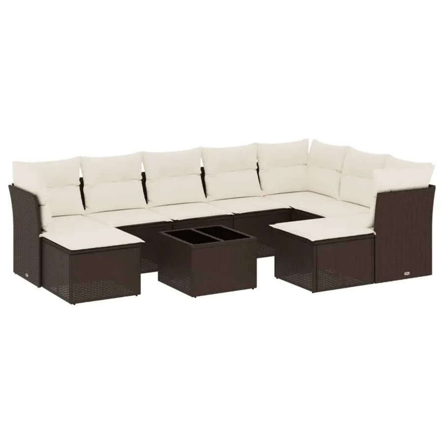 vidaXL 10-tlg. Garten-Sofagarnitur in L-Form aus braunem Poly-Rattan mit UV-beständigen Kissen - Bild 2