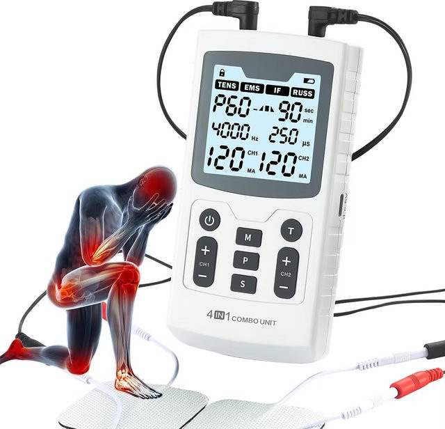 ShaxyMsc Elektrischer Muskeltherapie Stimulator mit Hochfrequenz-Interferential-Physiotherapie und EMS in Weiß - Bild 1