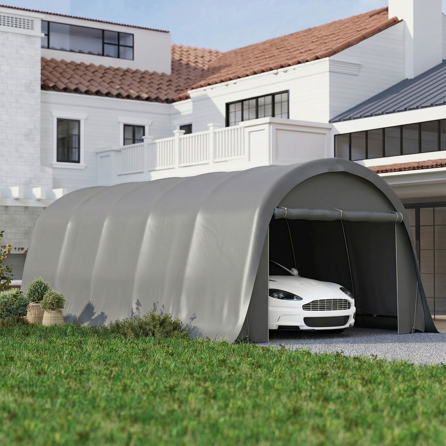 Outsunny Carport-Zelt als Außen-Unterstand und Lagerzelt mit abnehmbaren Seitenwänden und großer Rolltür für Auto, LKW oder Boot, dunkelgrau, B: 7,2 m, T: 3,6 m - Bild 2