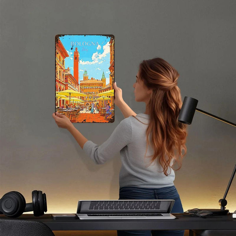 ZX ART Metallschild Bologna Italien Landschaftsposter Vintage Wandkunst Mehrfarbig B: 30 cm, H: 20 cm - Bild 3