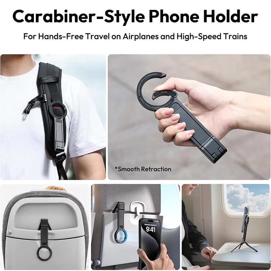 HAPPORIA Magnetisches Telefon Stativ aus Legierung, faltbarer tragbarer Ständer mit Karabiner-Montage und 3 Magnetringen für iPhone 14 15 und Xiaomi, Farben: Silber oder Schwarz - Bild 5