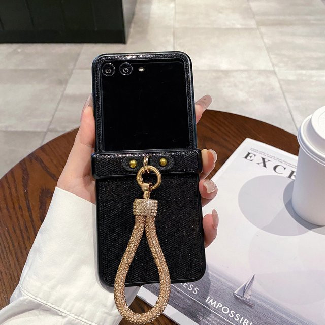 Glitzernde Diamant Handyhülle mit Lanyard für Motorola Razr 50 und Razr 60 Ultra, Farbe Schwarz, stoßfeste PC-Schutzhülle mit glänzendem Armband - Bild 1
