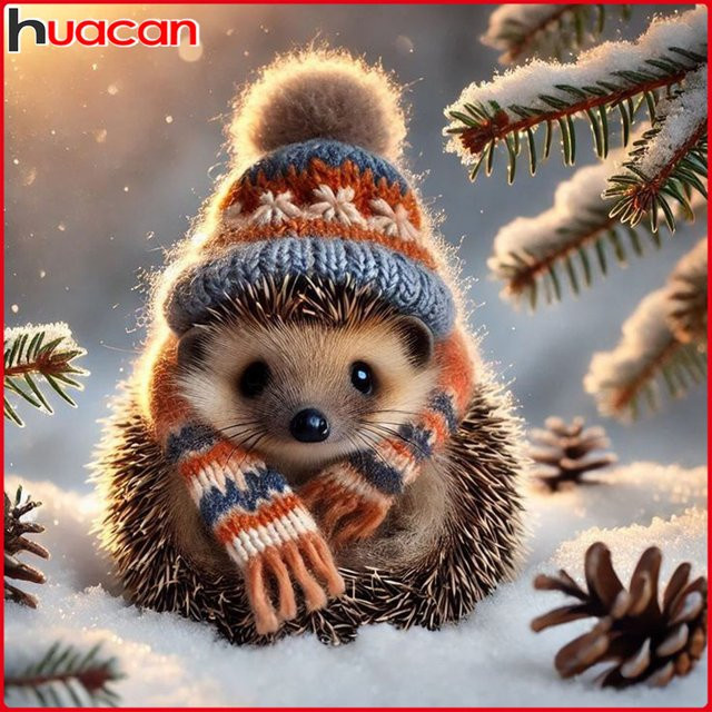 Huacan Diamantgemälde Igel Winter Tierlandschaft als Mosaik-Komplettset in Mehrfarbig, B/H: 20 x 20 cm - Bild 1