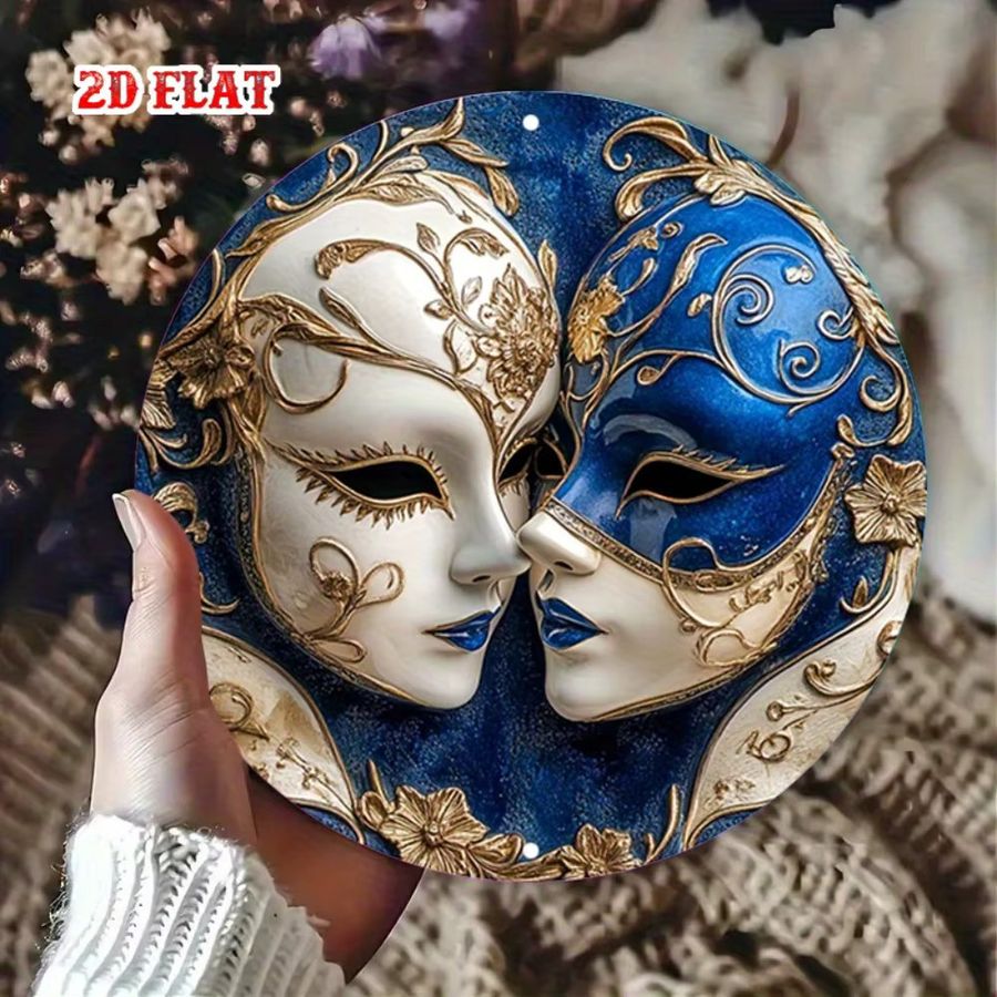 HELLOYOUNG Rundes Aluminiumschild im Venice-Design in Blau und Gold, Wanddekoration Durchmesser: 20 cm - Bild 2