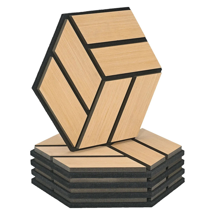 Homestyle4u Akustikpaneele Hexagon Natur aus Holz und Filz, 5 Stück, B: 30 cm, H: 26 cm - Bild 2