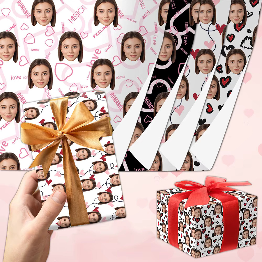 Joy-enlife Personalisiertes Geschenkpapier mit Foto und buntem Herzmuster für Valentinstag, Hochzeit oder Partys, Mehrfarbig - Bild 2