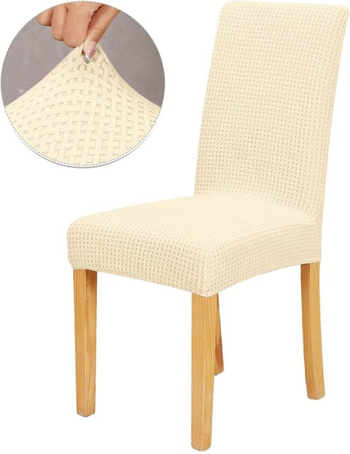 Elastische Esszimmerstuhlbezüge aus Jacquard-Spandex in Beige - Bild 1