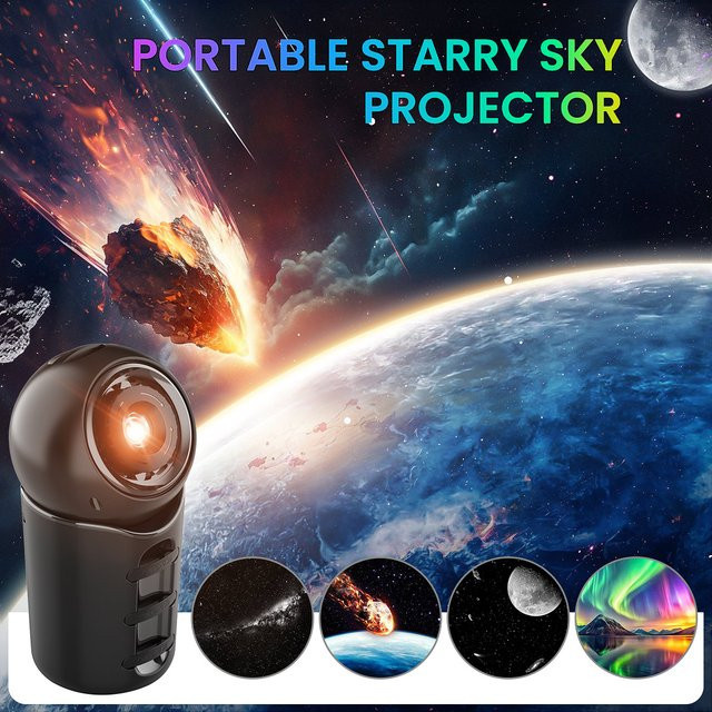 Wiederaufladbarer tragbarer Galaxy-Lichtprojektor mit 4 HD-Filmscheiben und einstellbarer Fokuslinse als Nachtlichtprojektor - Bild 1