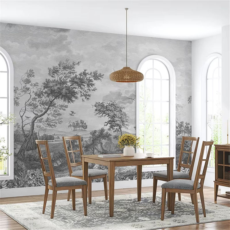Vintage Waldbäume Tapete in Grau für Wohnzimmer und Schlafzimmer als Wandbild - Bild 4