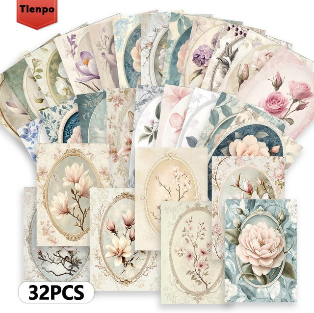 32 Stück Postkarten im Landhausstil mit floralen Illustrationen von Rosen, Lavendel und Tulpen, Mehrfarbig - Bild 1