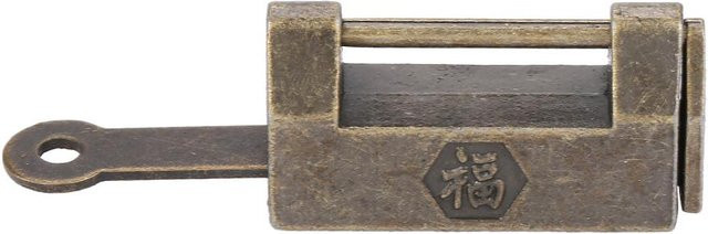 Chinesisches Vintage Vorhängeschloss im Antik-Retro-Stil mit Schlüssel für Schmuckschatullen und Schubladen, Grau - Bild 1