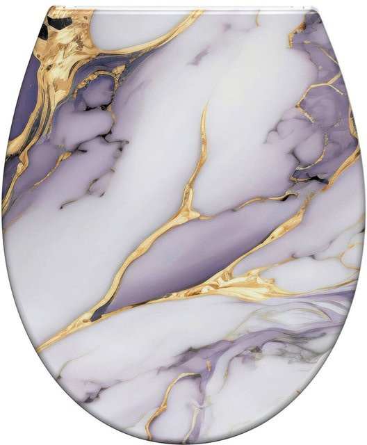 Pocoline WC-Sitz aus Duroplast in Marmor-Optik mit Soft-Close und ovaler Form, Multicolor/Gold - Bild 1