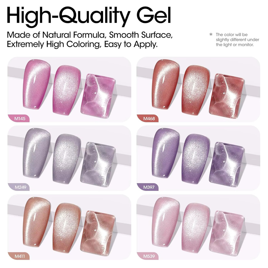 GELLEN Cat Eye Gel-Nagellack-Set, 6 Farben, Schimmernd, Magnet, Glitzer - Bild 2