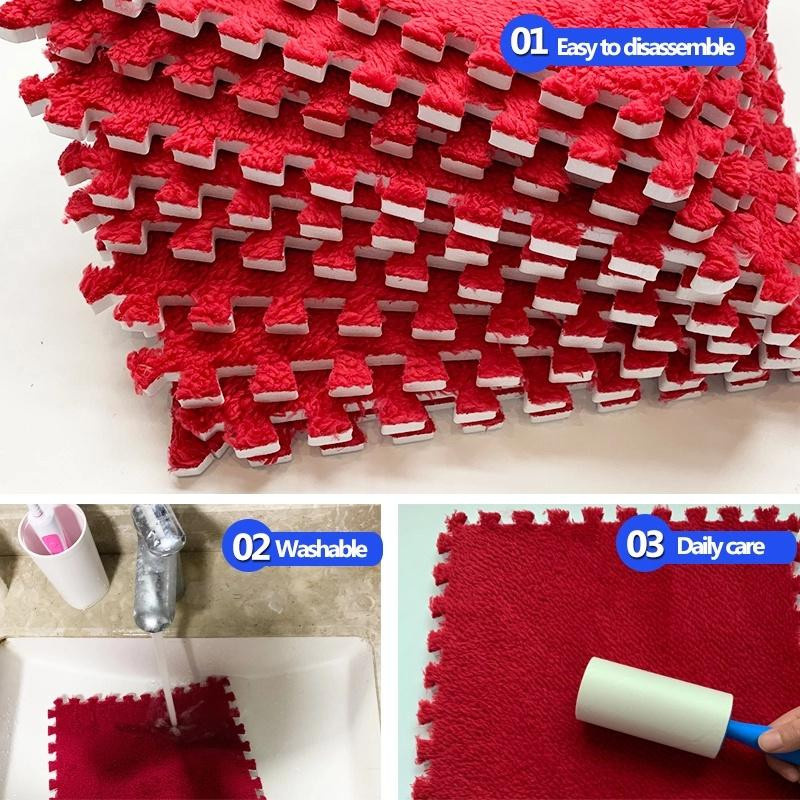 Waschbare Puzzle-Plüschmatte für Kinder und Wohnzimmer in Pfirsich, 10 Stück, B/T: 30 x 30 cm - Bild 6