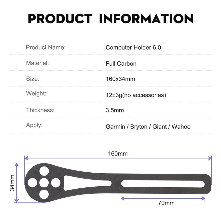 TOSEEK Carbon-Fahrradcomputer-Halterung mit UD-Textur in Schwarz für Wahoo, Garmin, Giant und Bryton inklusive Licht- und Kamerahalterung - Bild 3