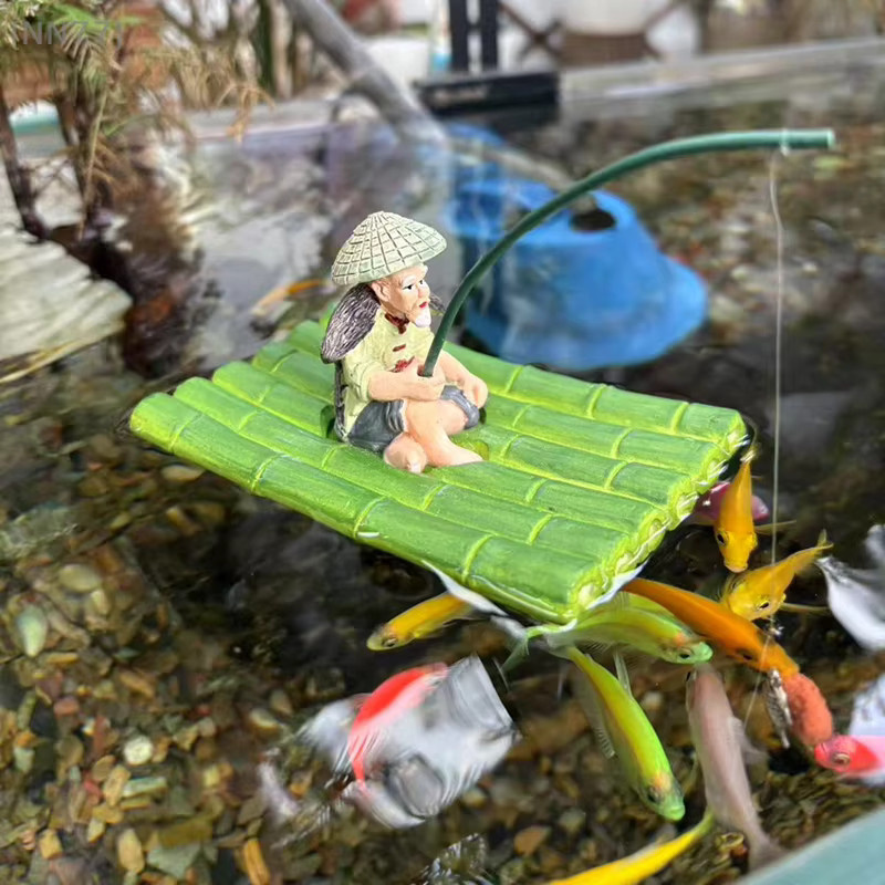Bambusfloß Jiang Taigong Angelornament in Grün für Aquarium, Hofteich und Heimdekoration - Bild 2