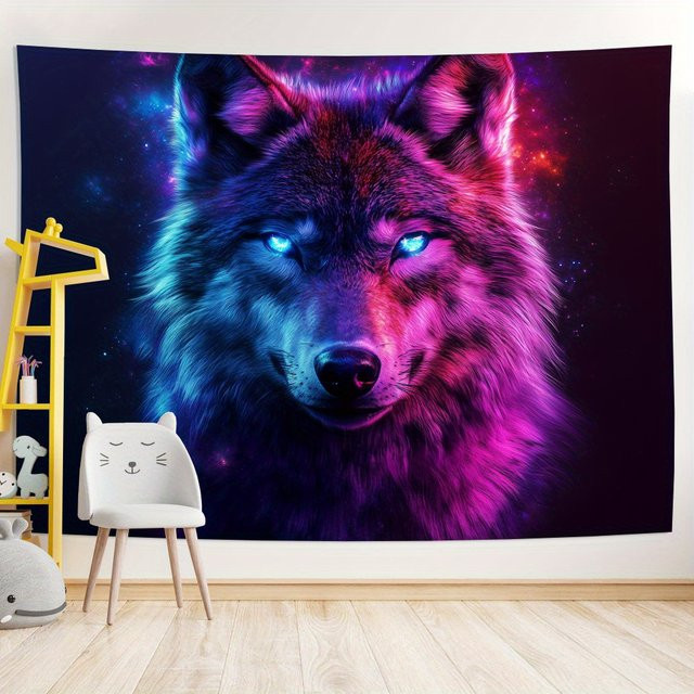 VIKAMA Wolf Totem Wandteppich im nordischen Stil, Mehrfarbig, B: 60 cm, H: 40 cm - Bild 1