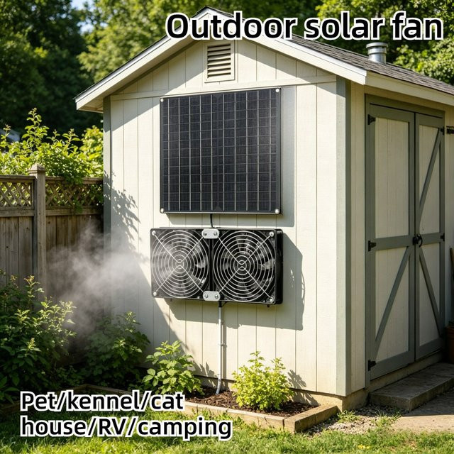 EESBAO 15W Solar-Doppellüfter-Set mit verstellbarem Solarpanel in Schwarz, geräuscharmes Kühlsystem für Tierhäuser, Hühnerställe und Gewächshäuser - Bild 1
