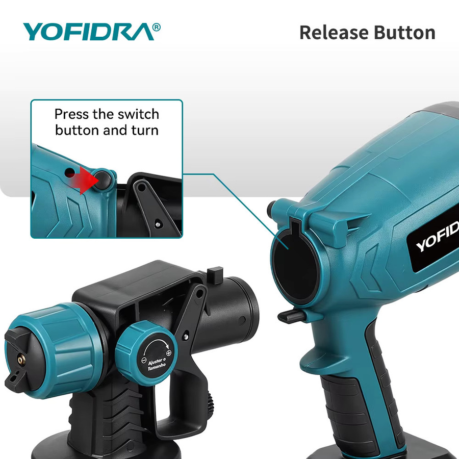 YOFIDRA Elektrische Spritzpistole HVLP, kabelloser Farbsprüher mit 1000 ml Fassungsvermögen, kompatibel mit Makita-Akkus für Auto, Möbel und Stahlbeschichtungen - Bild 4