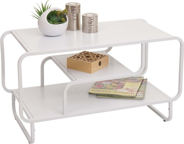 MCW Couchtisch O49 Industrial Design mit 3 Ablagen aus Metall in Weiß, B: 80 cm, T: 45 cm, H: 40 cm - Bild 1