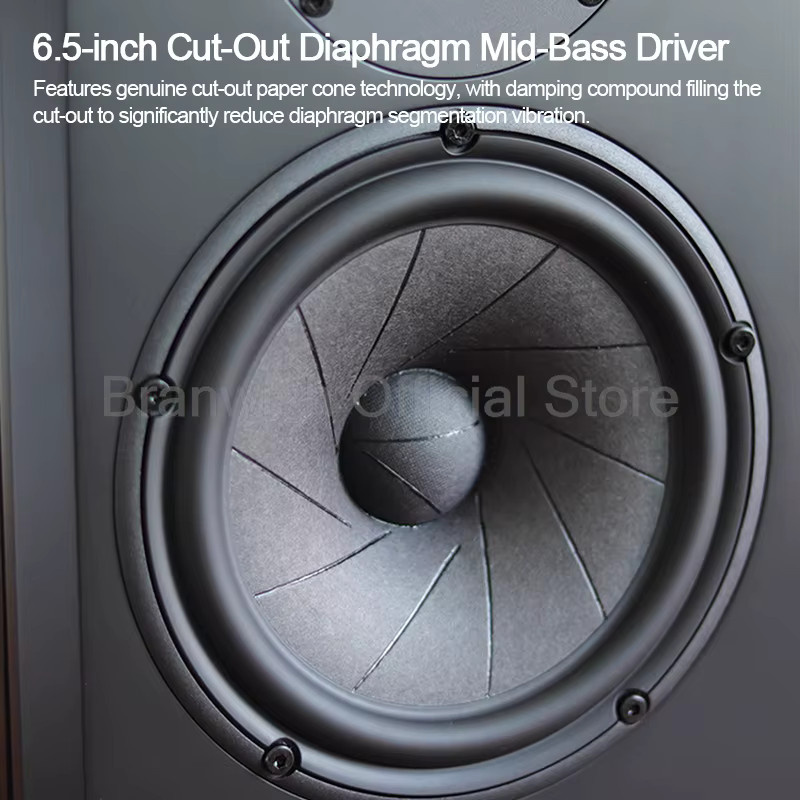 Branwish Passives Regallautsprecher Paar in Schwarz oder Braun, 6,5-Zoll, 75 W, 89 dB Empfindlichkeit, Dual-Binding Posts für Heimkino und HiFi-Audiostudio - Bild 2