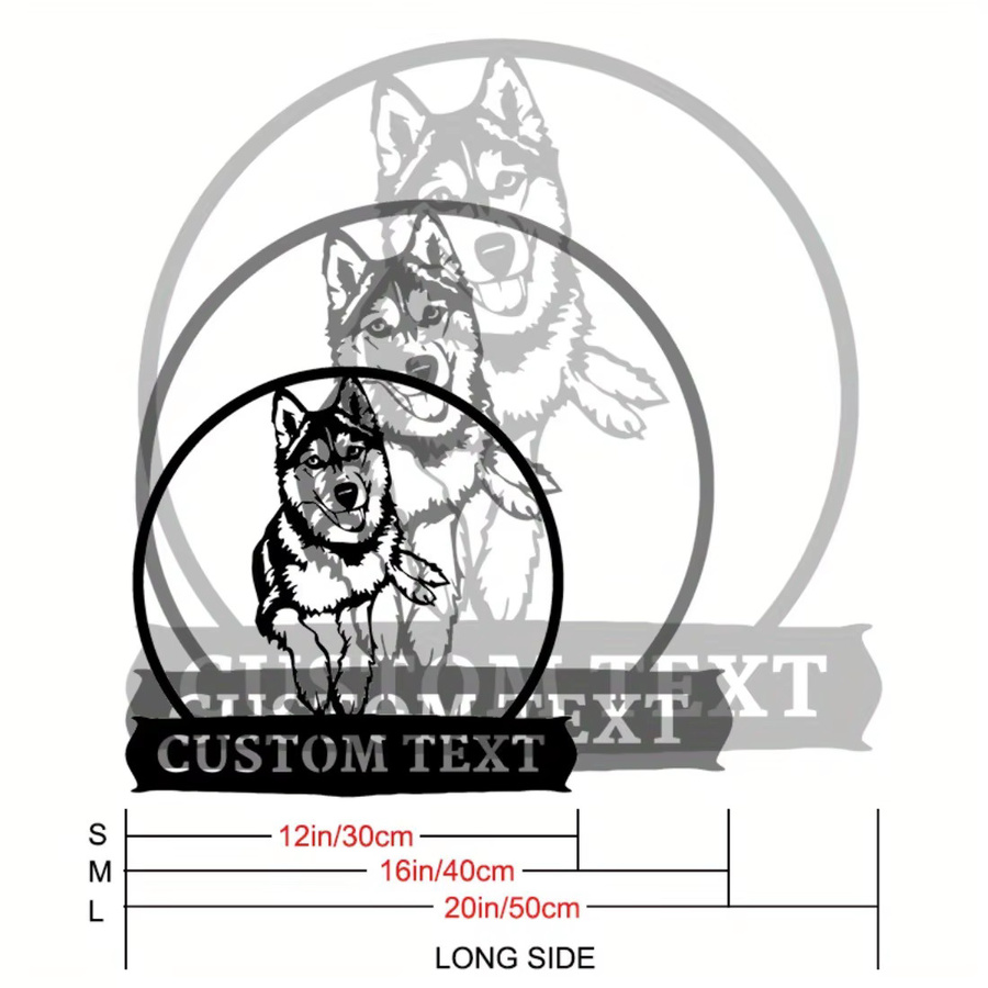 Personalisierte Husky Hund Wandkunst aus Metall in Schwarz – Rundes Metallschild Hello Young als rustikale Dekoration für Innen und Außen - Bild 3