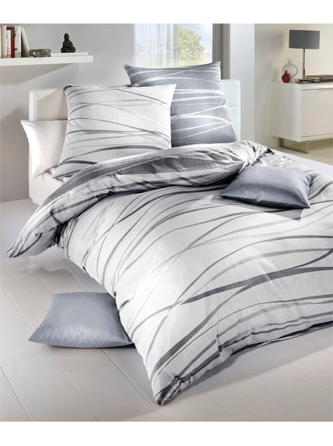 Kaeppel Bettwäsche Graphic Reversible aus 100% Baumwolle mit Reißverschluss, Weiß/Grau, B/H: 135 x 200 cm und 80 x 80 cm - Bild 1