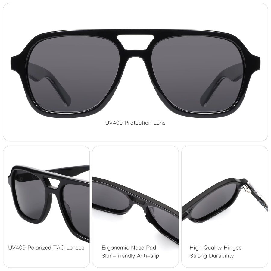 ZENOTTIC Sonnenbrille Aviator, Vollrand, Acetat, Schwarz, Unisex - Bild 3