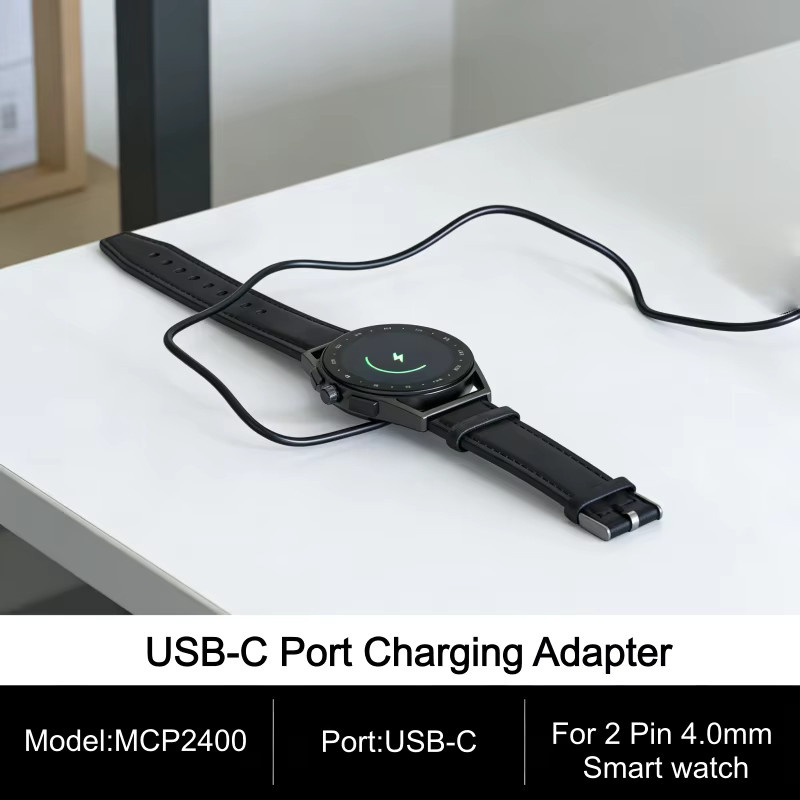 NETCOSY MCP2400 USB-C Magnetladeadapter in Schwarz als Ersatz-Transferkopf für 2-polige 4,0-mm-Smartwatches - Bild 3