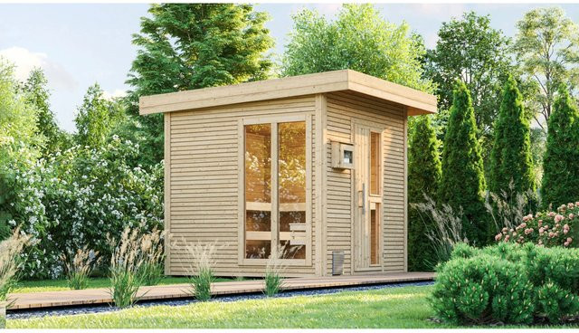WEKA Design-Saunahaus Kuopio 2 aus Blockbohlen in Natur und Brown, B/H/T: 263 x 303 x 253 cm - Bild 1