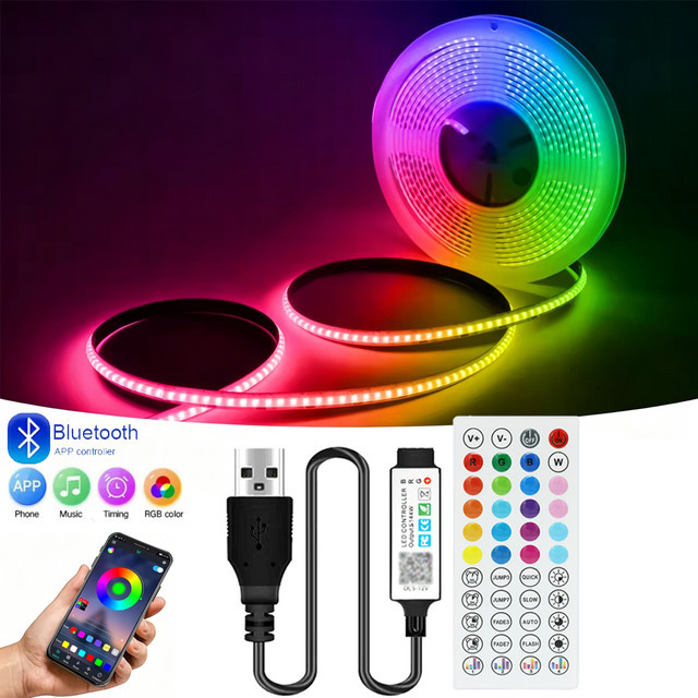 YSRSAI RGB COB LED-Streifen Set mit Bluetooth-Steuerung und Fernbedienung, 5V USB Multicolor Neon-Beleuchtung für TV-Hintergrundbeleuchtung und Raumgestaltung, Schwarz - Bild 1