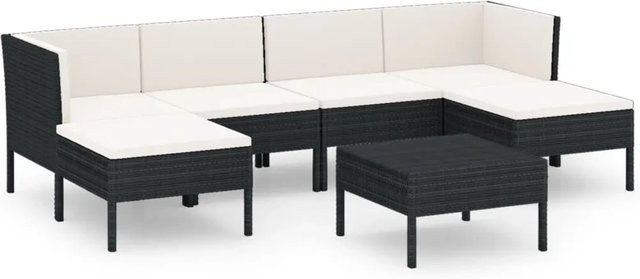 vidaXL 7-tlg Garten-Lounge-Set Modell 13 in U-Form mit Auflagen und Couchtisch, Schwarz und Weiß, Poly Rattan und Metallrahmen - Bild 1