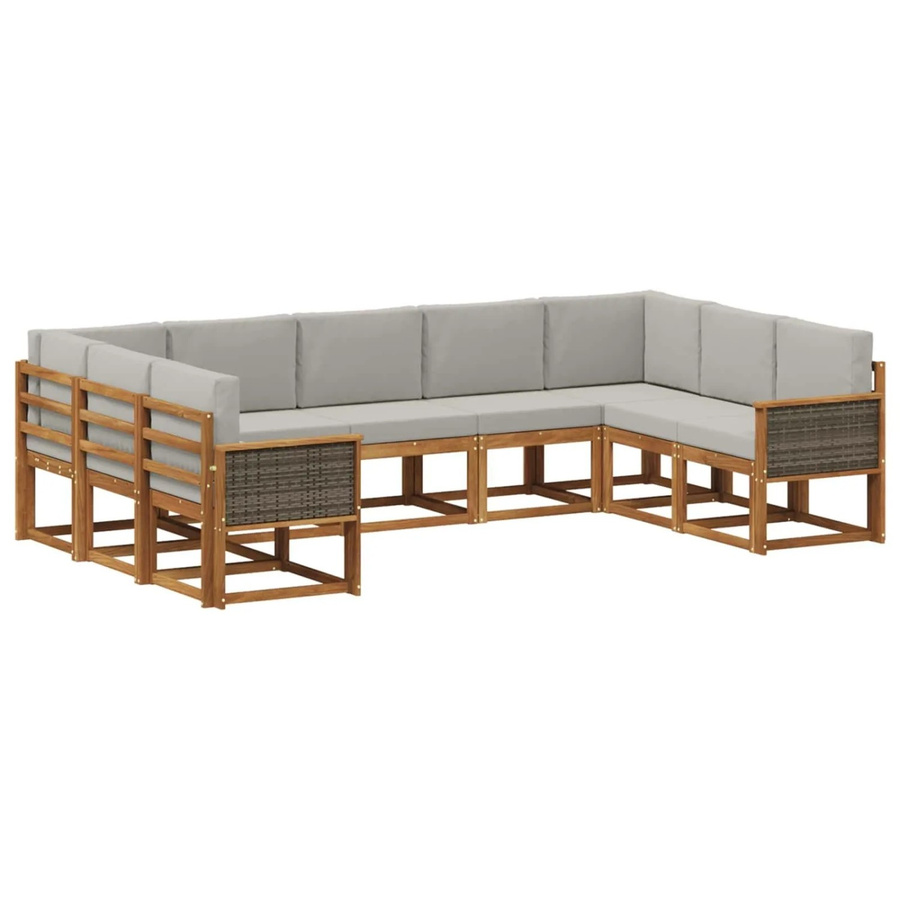 vidaXL Outdoor-Sofagarnitur aus Akazienholz in L-Form mit Kissen, Hellgrau - Bild 2